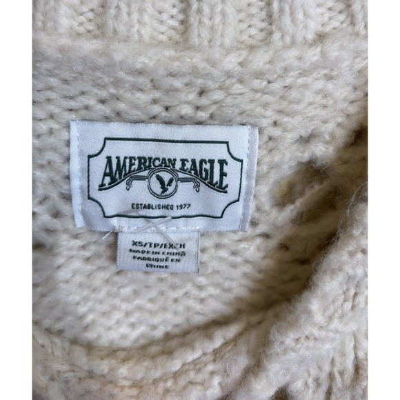 American Eagle Cream Chunky Open Knit Sweater XS Pullover Soft Cozy Wool Blend - Picture 6 of 12